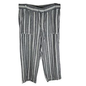 GAP Women's Crop Wide Leg Pants Blue & White Pin StripeSize Large Linen Blend